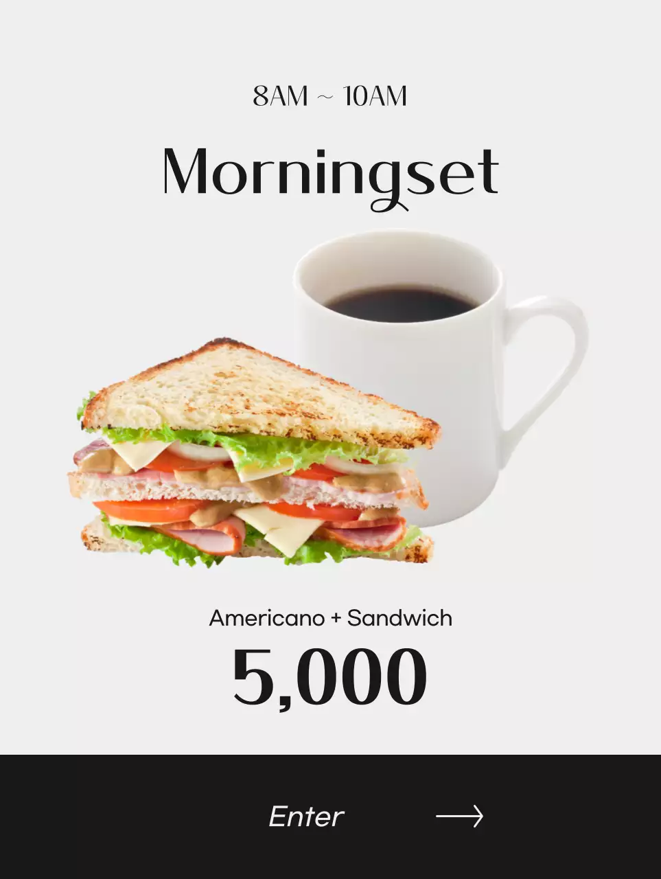 Promosikan kafe Anda dengan gambar kopi dan font hitam untuk tampilan yang bersih