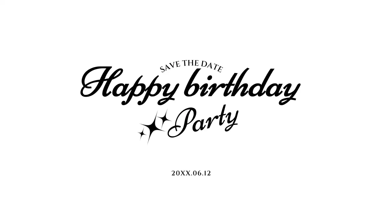 Phong bì bưu thiếp sinh nhật đơn giản với văn bản màu đen và hình minh họa ngôi sao