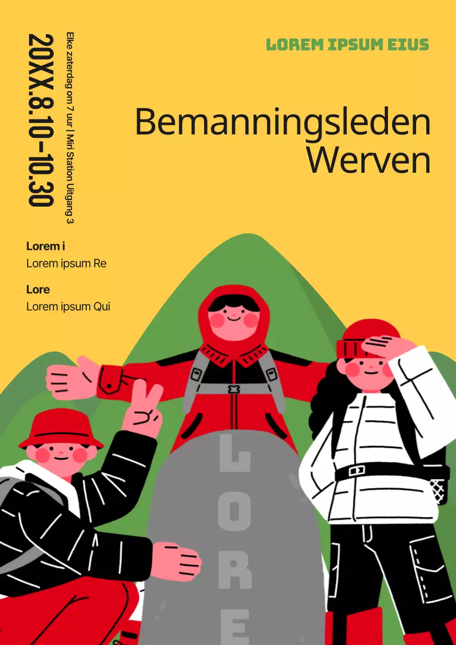 Word lid van de gele en rode wandelcrew