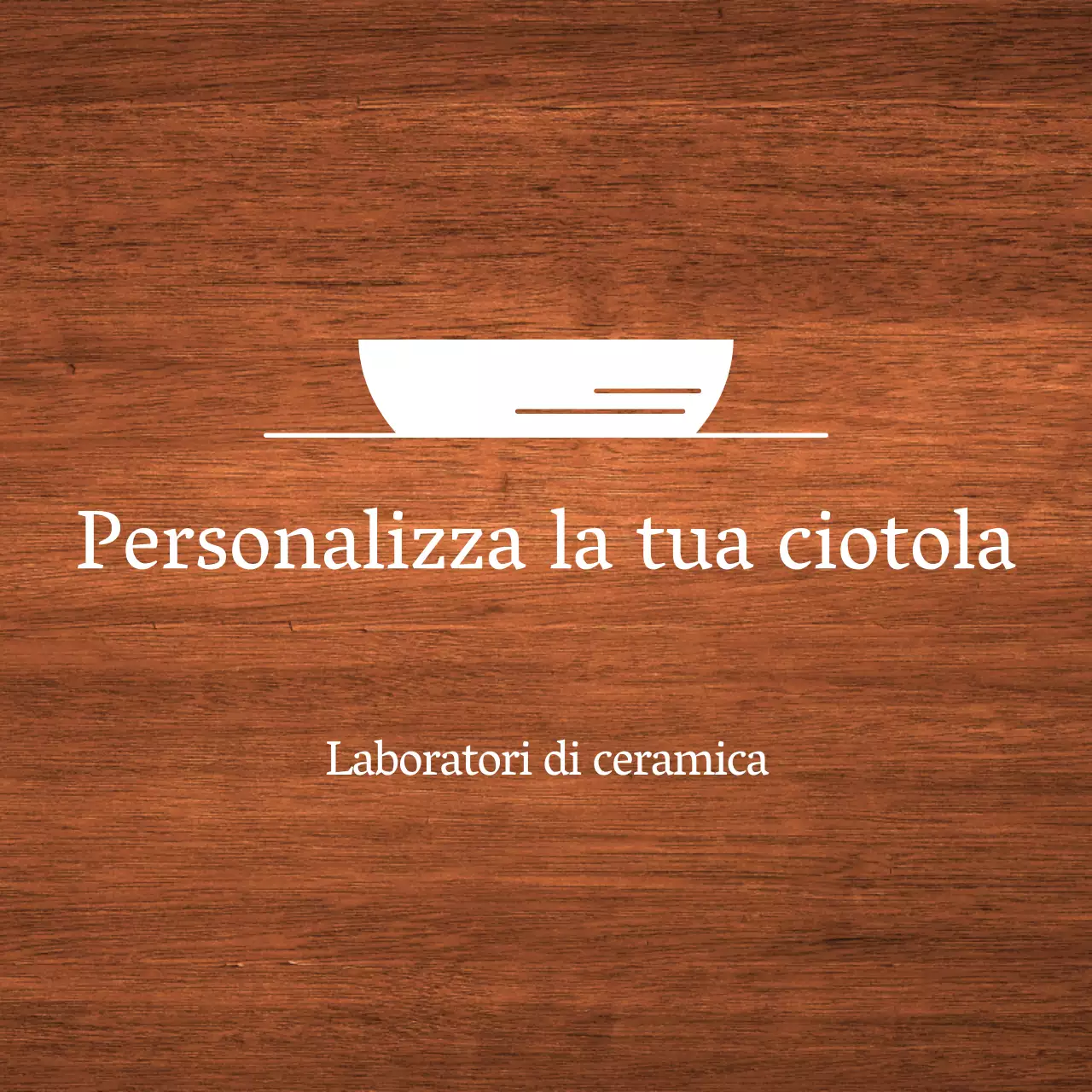 Un semplice cartello di officina con testo bianco e un'illustrazione di una ciotola