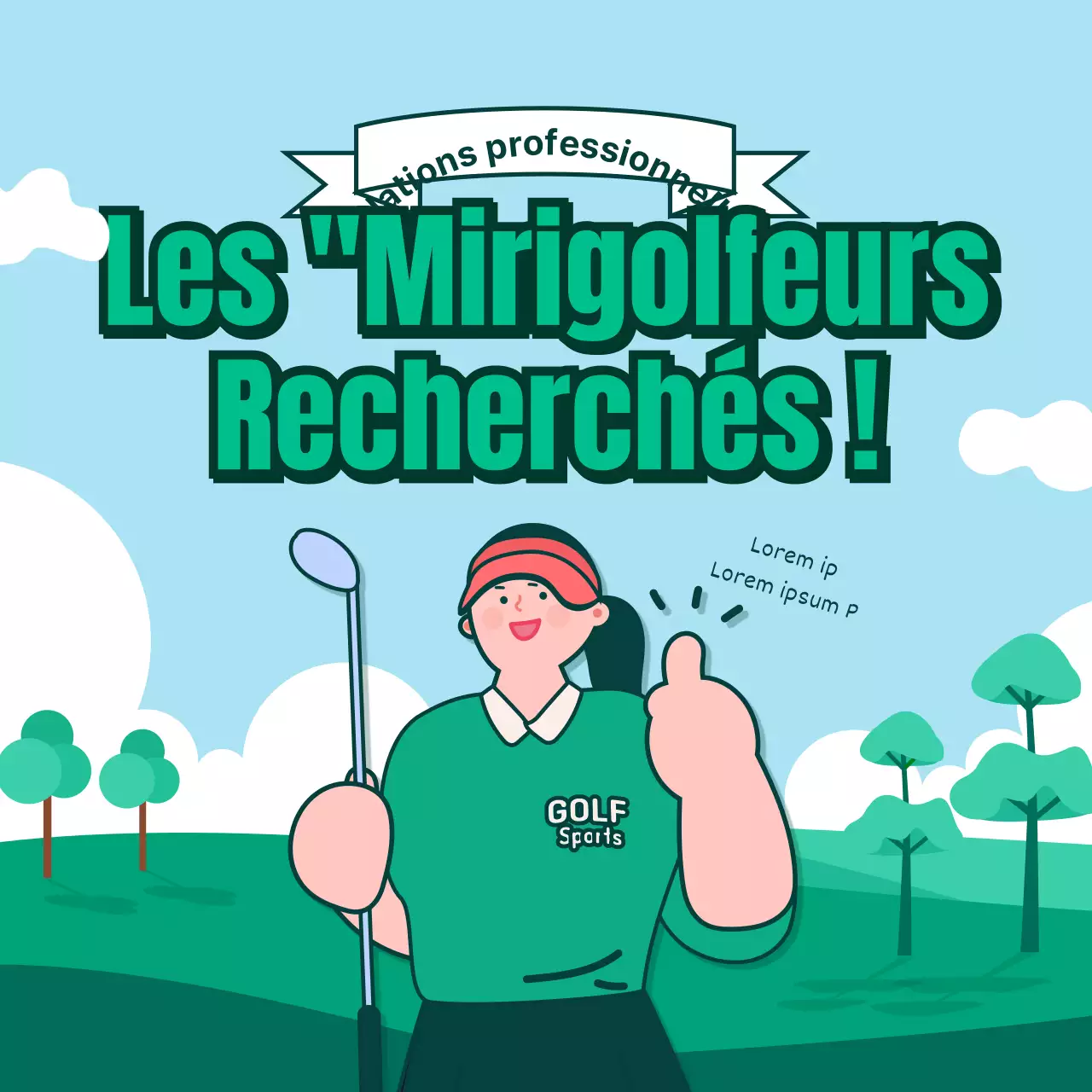 Club de golf d'une entreprise sur fond vert CardNews