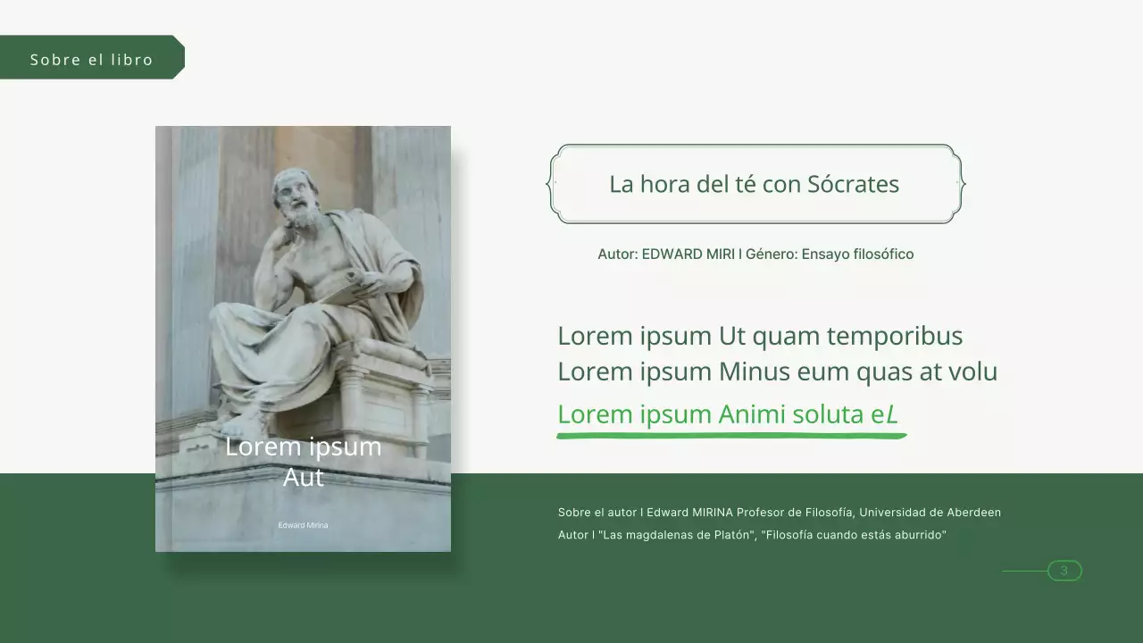 Presentación del club del libro de filosofía en tonos verdes