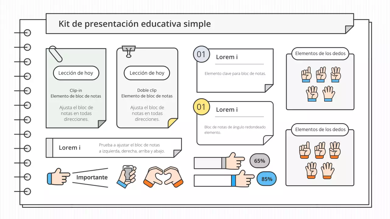 Kit de presentación educativa conceptual en blanco y colores de acento