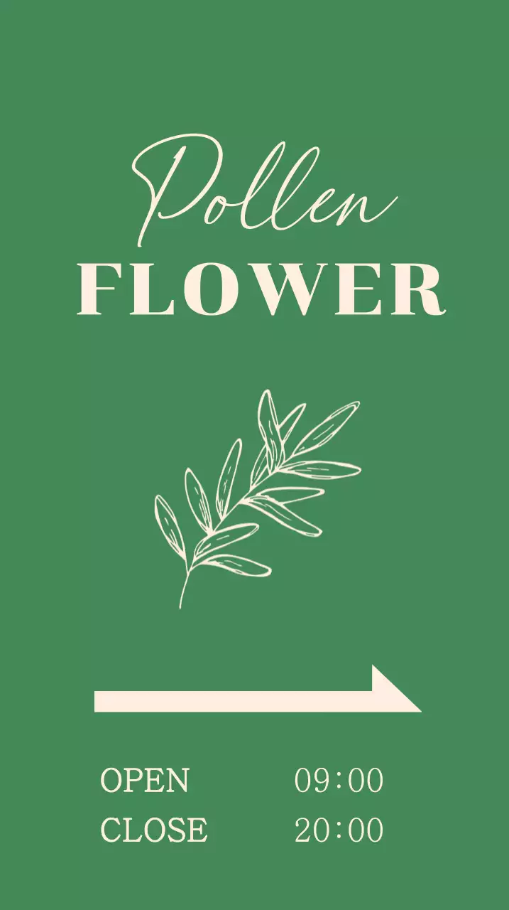 A flower shop sign with a botanical illustration on a green background