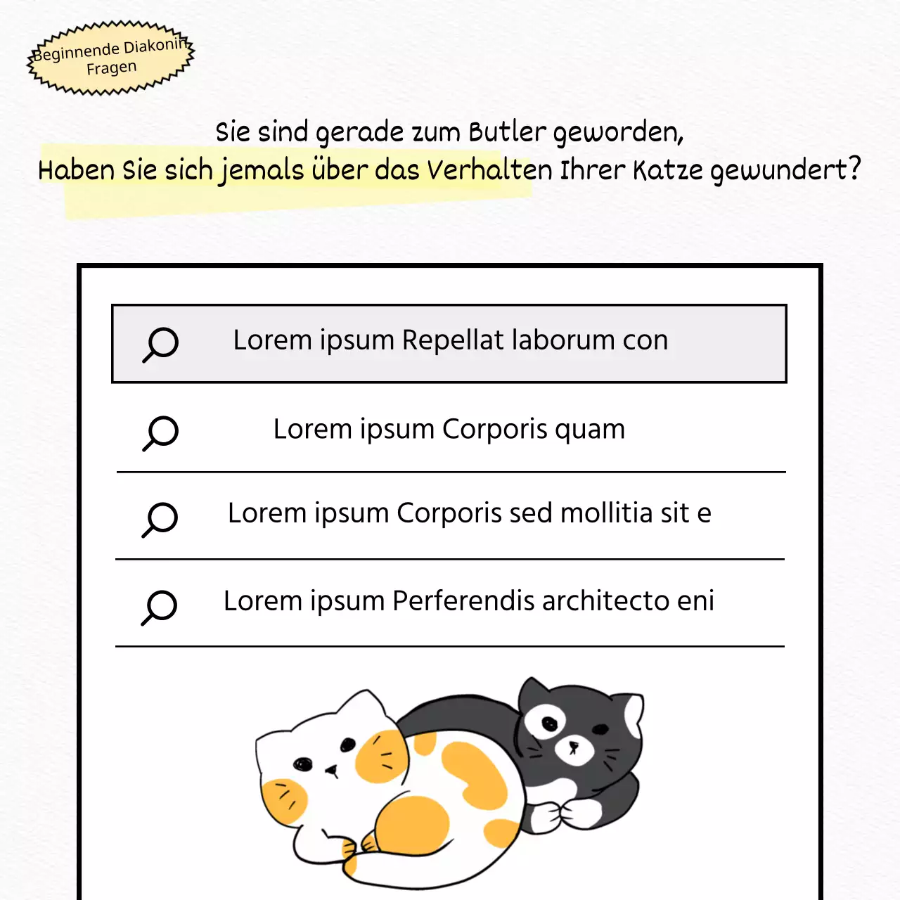 Testen Sie eine weiße, flache, niedliche Katze