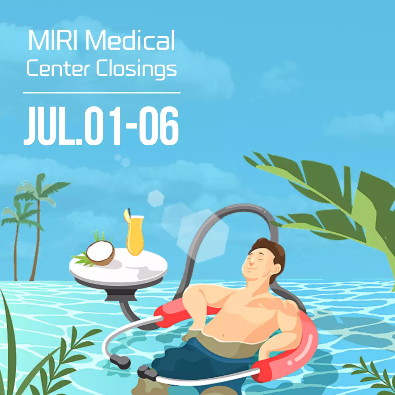 블루 트로피컬 의료 공지 소셜 미디어 게시물