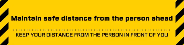 Simple, clean icon and text style in yellow and black Keep your distance warnings