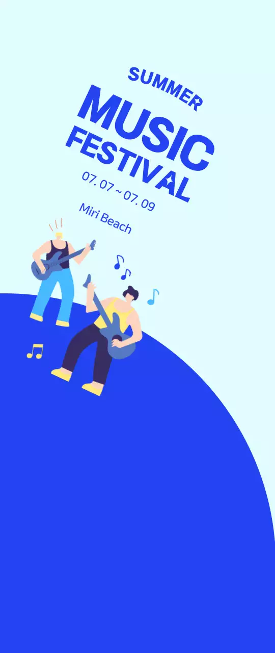 Mempromosikan festival dengan ilustrasi keren berwarna biru dari seorang penampil