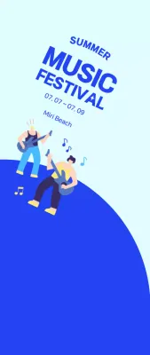 Mempromosikan festival dengan ilustrasi keren berwarna biru dari seorang penampil