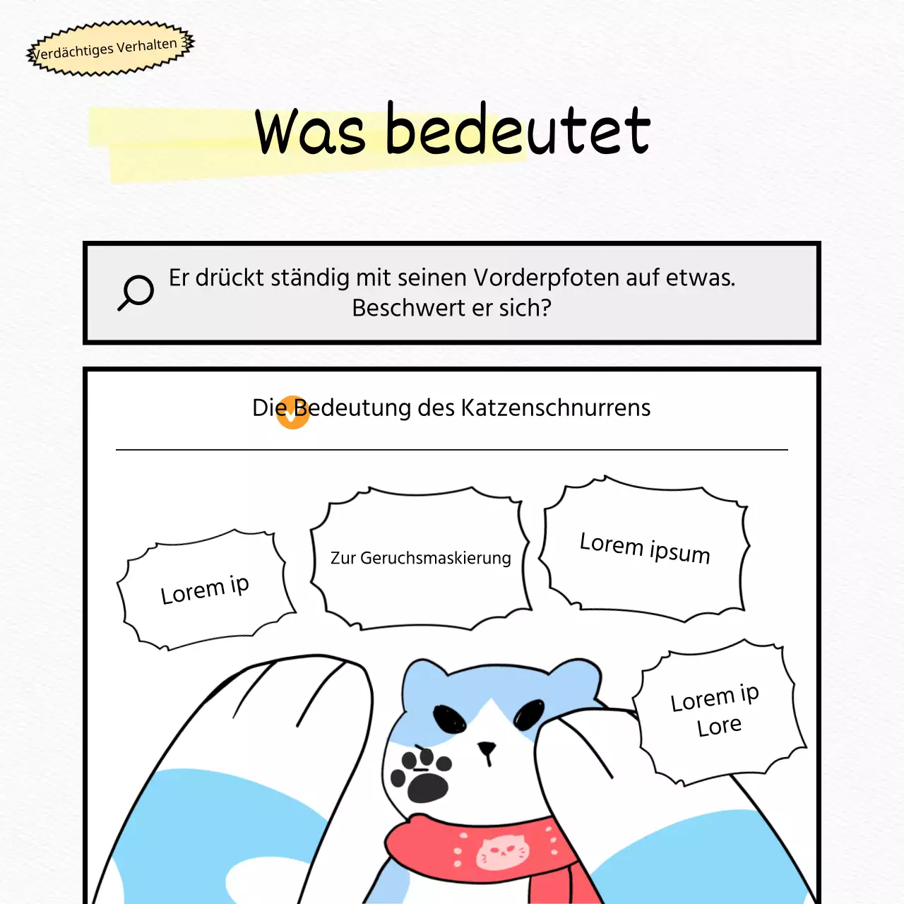 Testen Sie eine weiße, flache, niedliche Katze