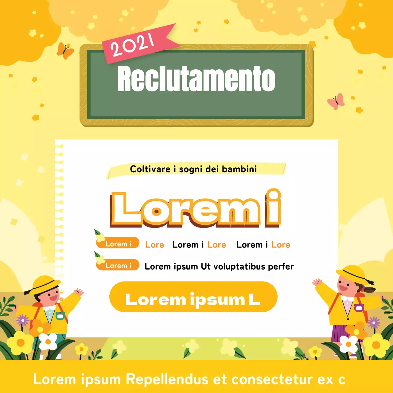 Illustrazione gialla simpatico reclutamento prescolare promozione asilo