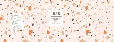 Contenitore di carta per l'esposizione del menu delle bevande del caffè con motivi di forme colorate