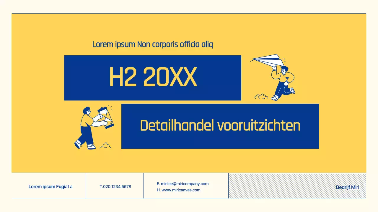 Rapport over de vooruitzichten voor de detailhandel met blauwe en gele illustraties