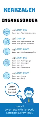 Blauw-witte nette kerkzaal in- en uitgangsinstructies