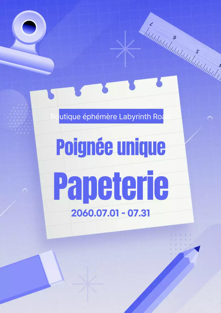 Événement moderne de fournitures de bureau en dégradé de bleu
