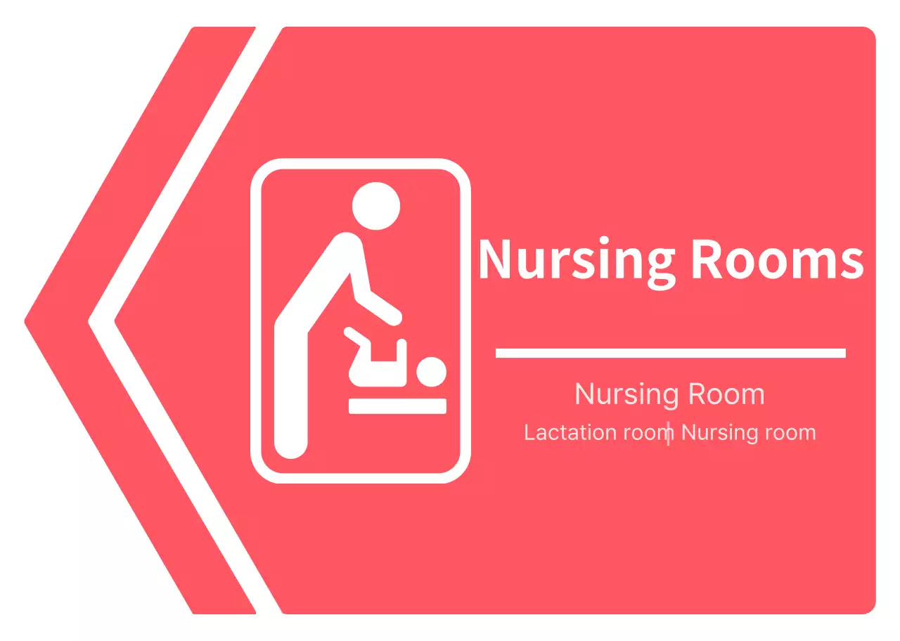 Simple, clean, arrow-frame style directions to the nursing station in vivid pink and white.