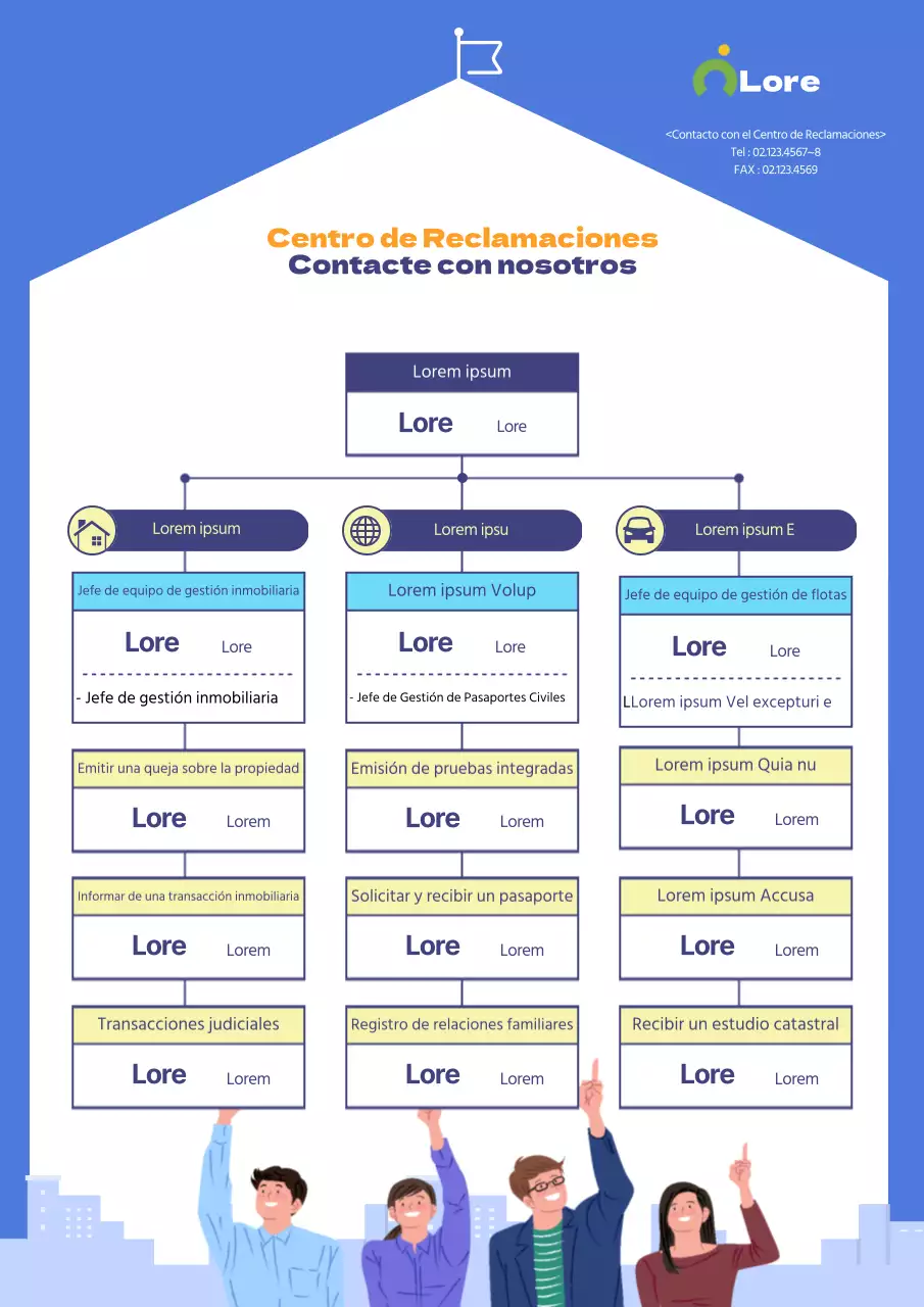 Ilustración azul y limpia de un representante de un centro de reclamaciones