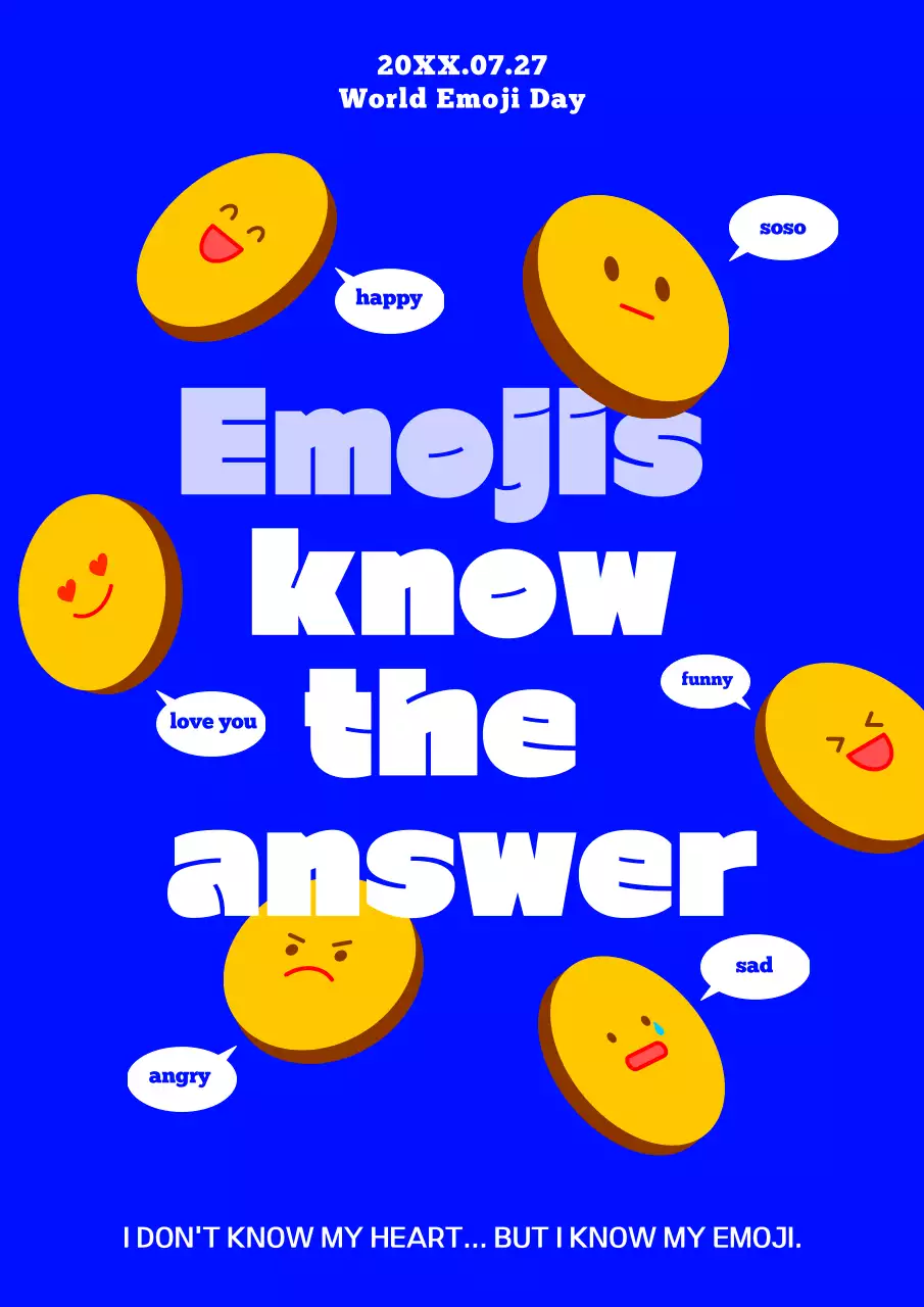 블루 트렌디 이모지 발표 포스터