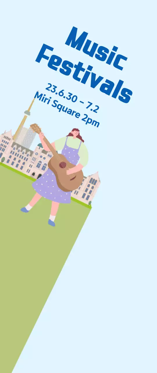 Music festival promotion small on light blue, green grass background