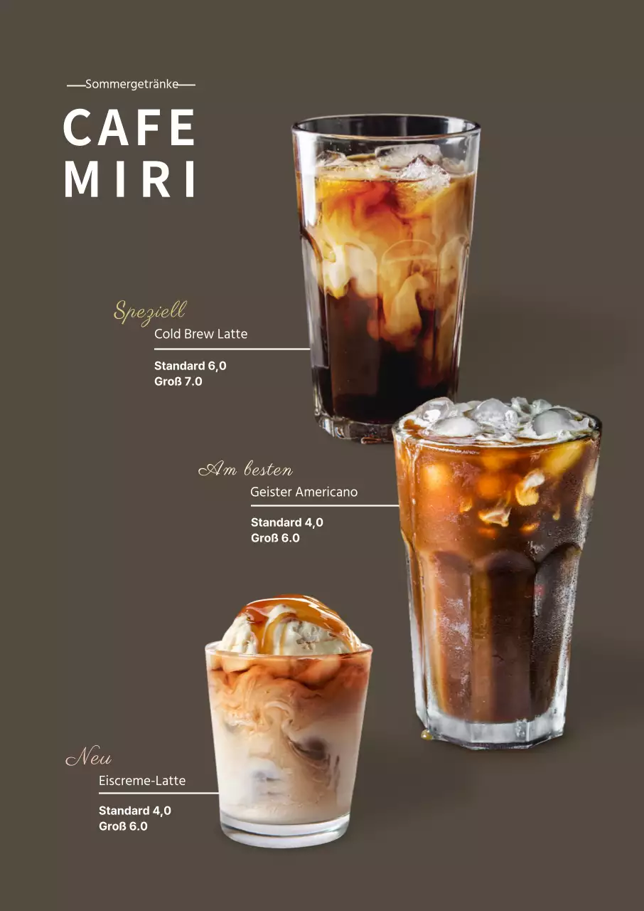 Einfaches Sommergetränke-Banner in Braun für ein Café