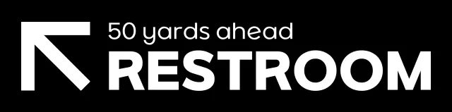 Black and white simple modern restroom icons and text directions in style