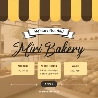 A simple yellow and brown bakery job posting