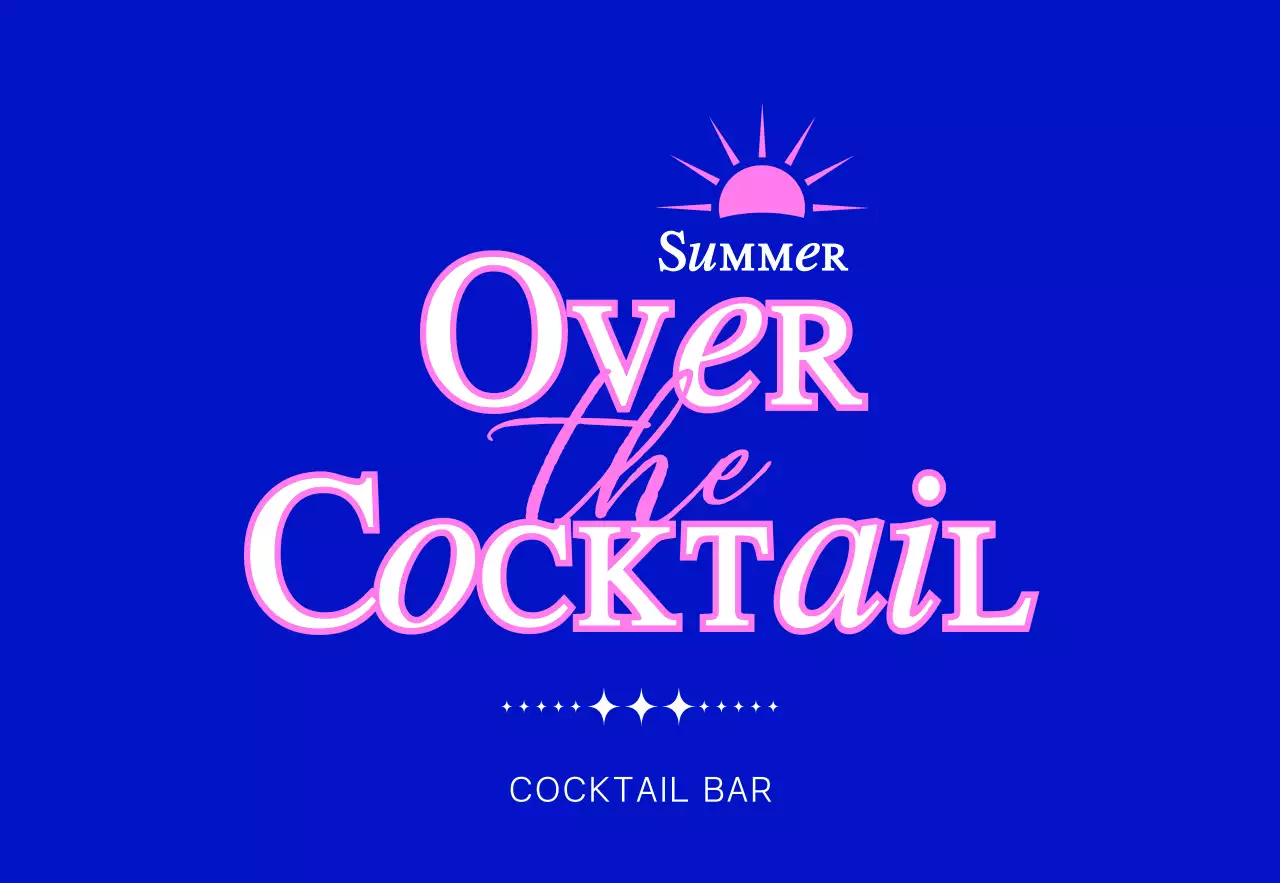 Promote a cocktail bar with a blue and pink sun illustration