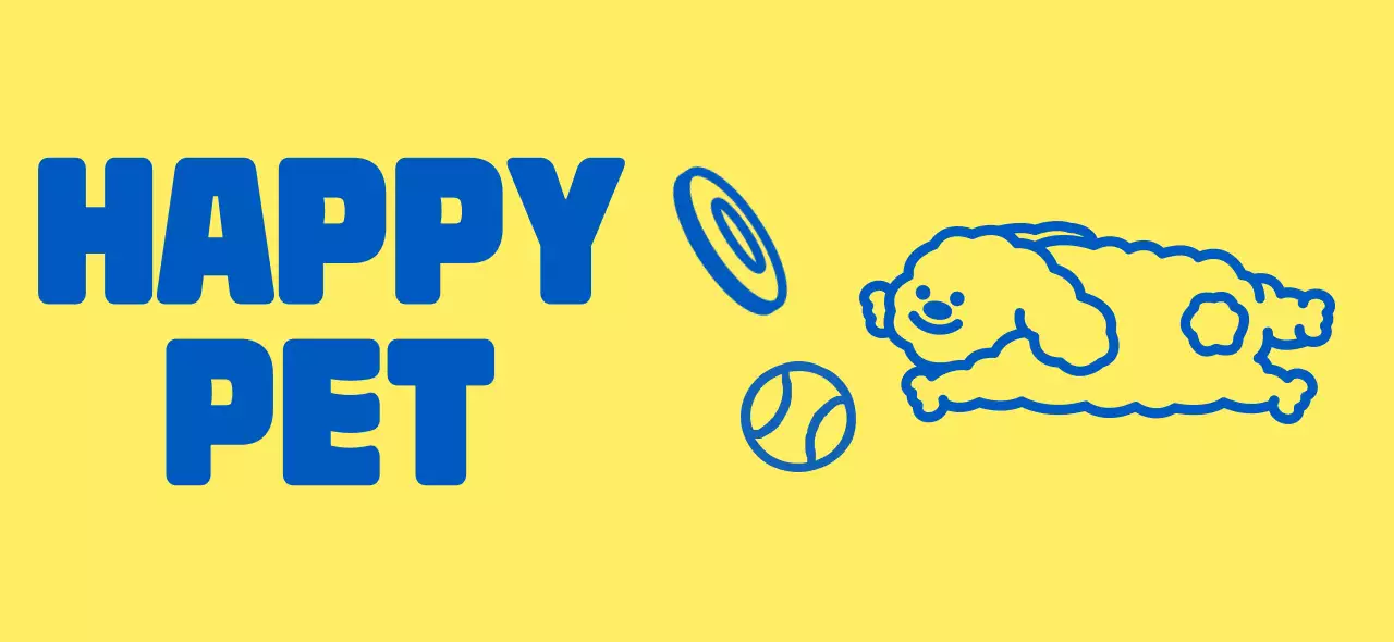 Design a pet supply shop with cute yellow and blue dog supplies and puppy character illustrations.