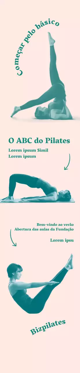 Faixa promocional para Pilates Basics Open com fundo cor-de-rosa claro
