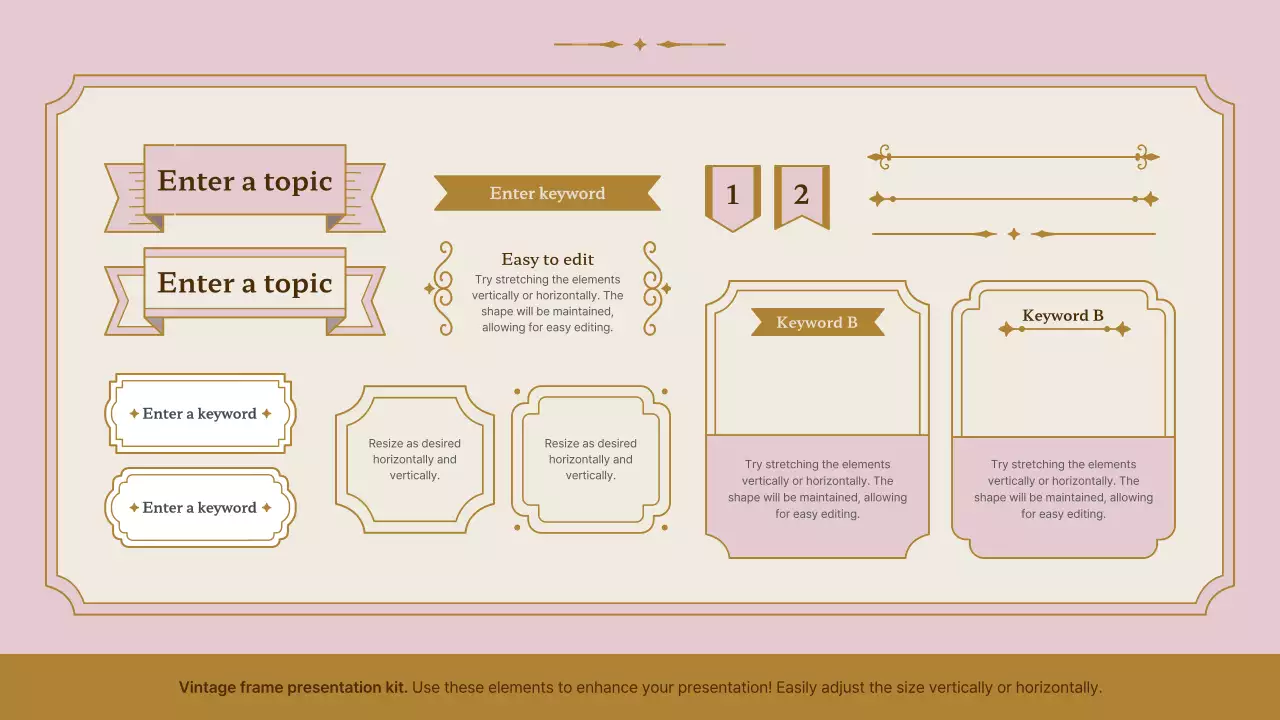 Vintage frame presentation kit in pink and gold