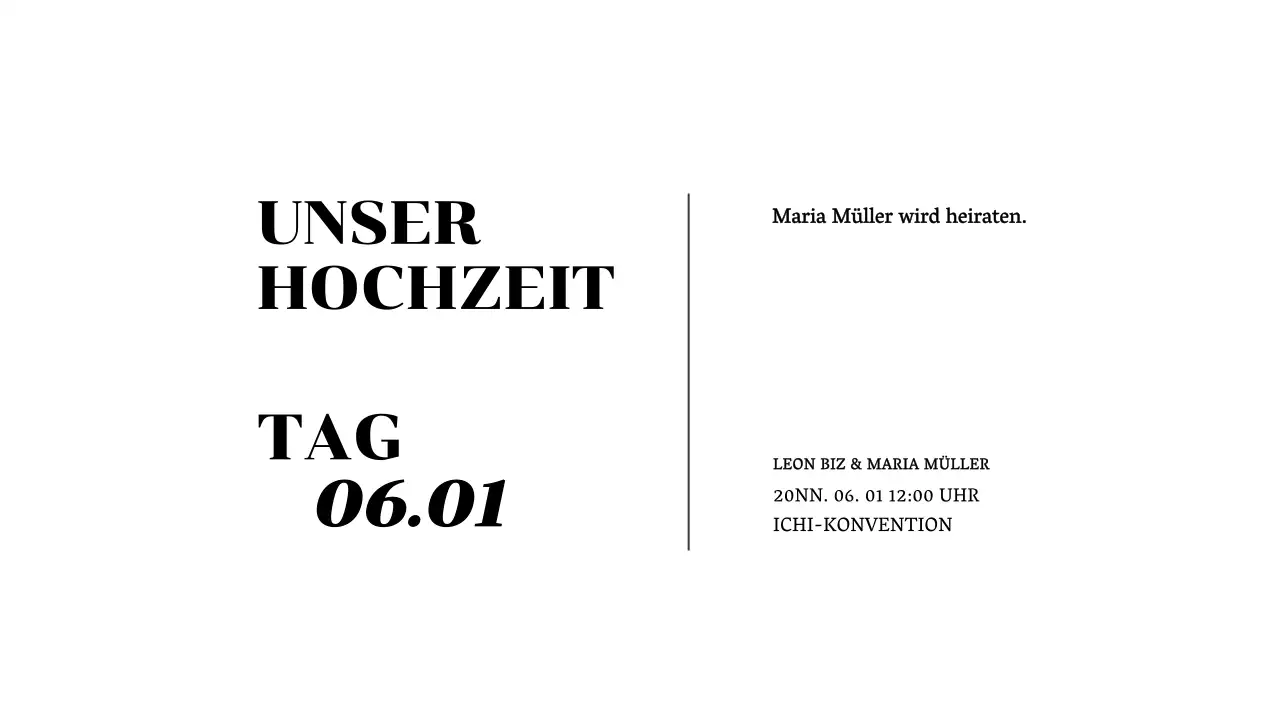 Hochzeitseinladung Postkarte Umschlag mit schwarzem Text