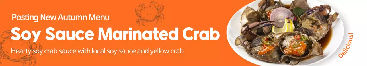 Restauração de alimentos sazonais de outono cuidadosamente apresentada com fundos cor de laranja vibrantes e fotografias de pastéis de caranguejo