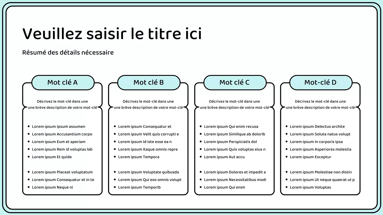 Mettez en évidence les mots-clés dans un style de ligne simple en jaune et menthe.