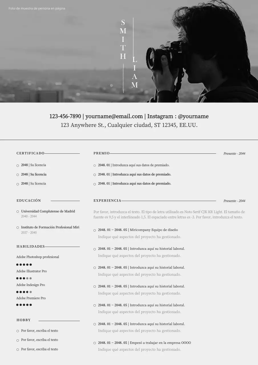 Un currículum emocional en blanco y negro y tonos grises