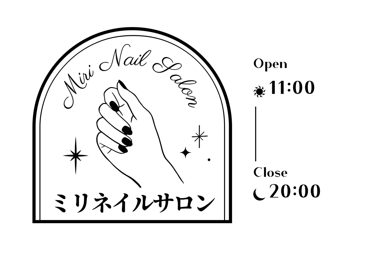 手描きイラストのバッジスタイルのネイルショップ