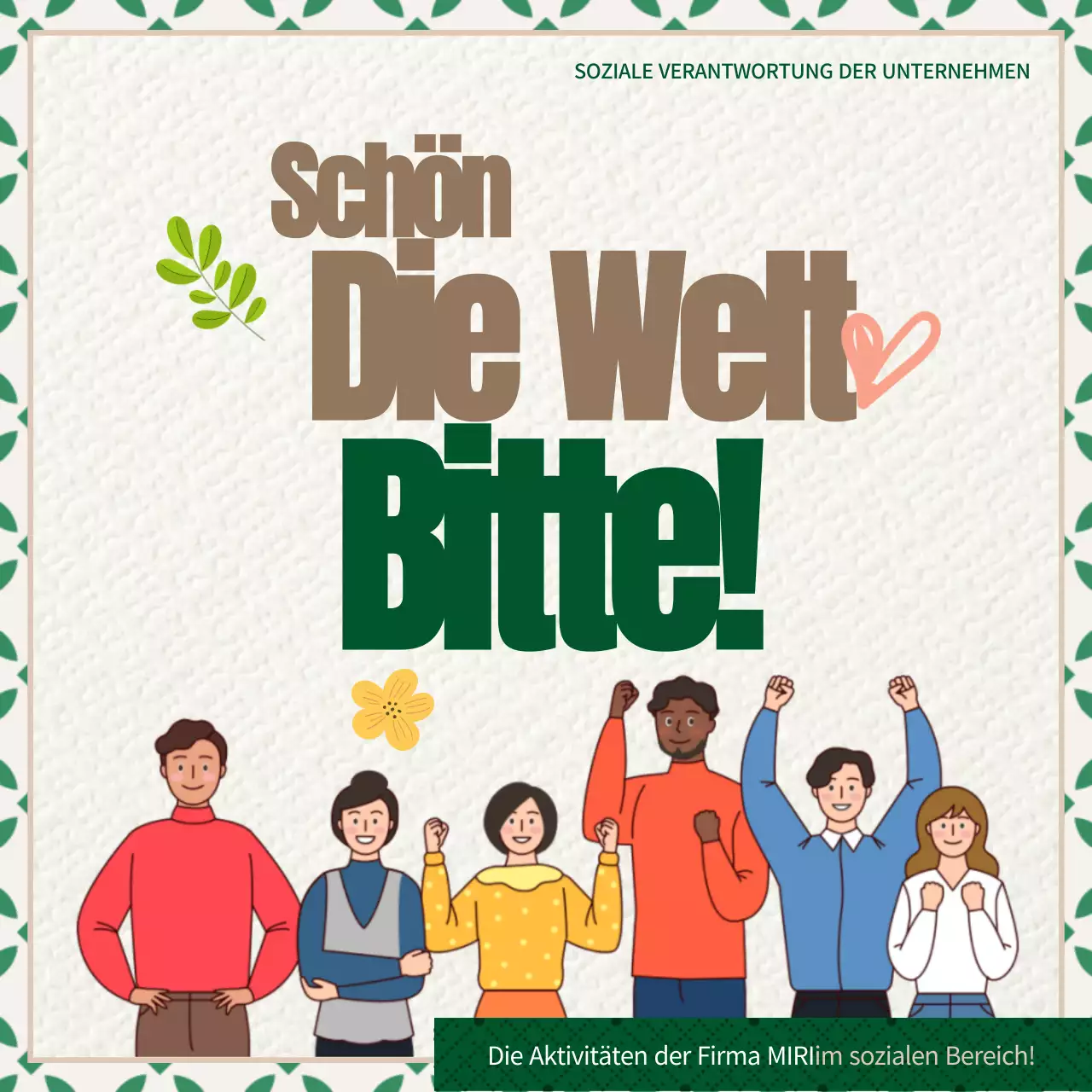 Soziale Verantwortung der Unternehmen in grünen und braunen Illustrationen