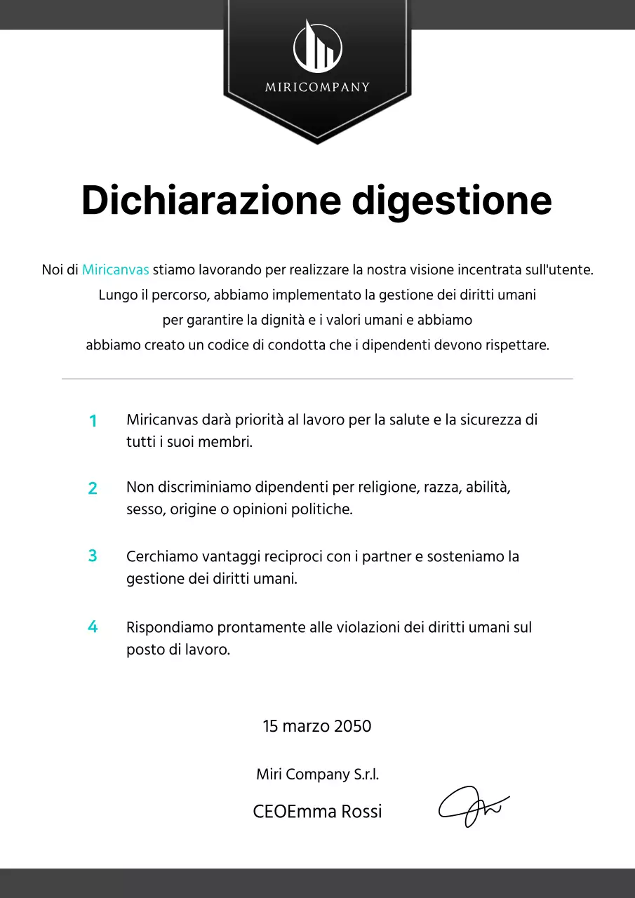 Un manifesto aziendale pulito in nero e menta