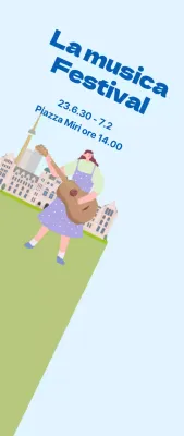 Promozione di un festival musicale in piccolo su sfondo blu chiaro, verde erba