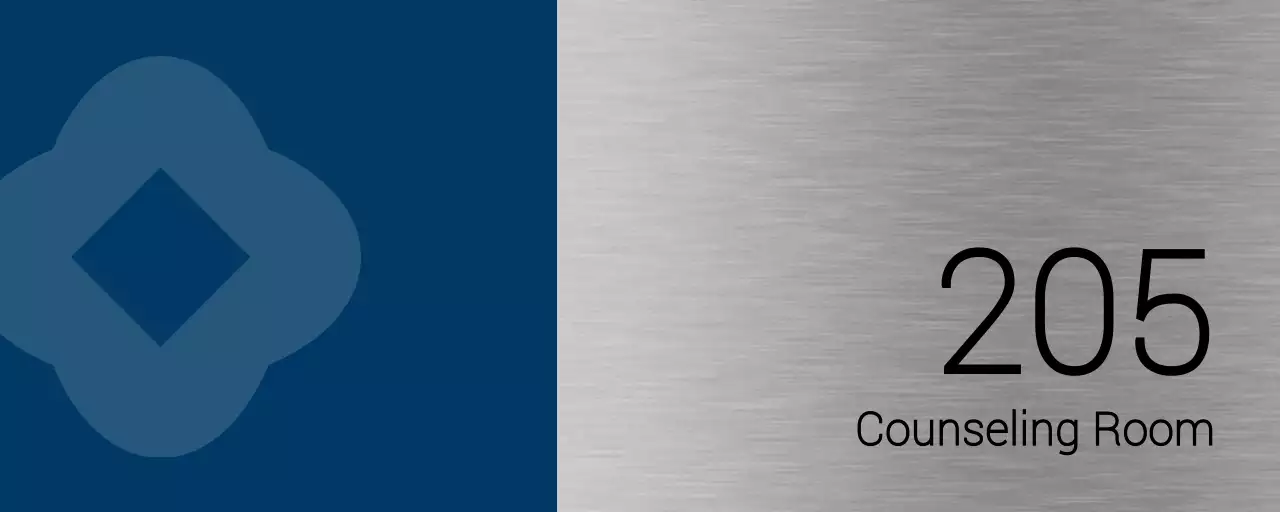 College classroom names with simple blue and black shapes as accents