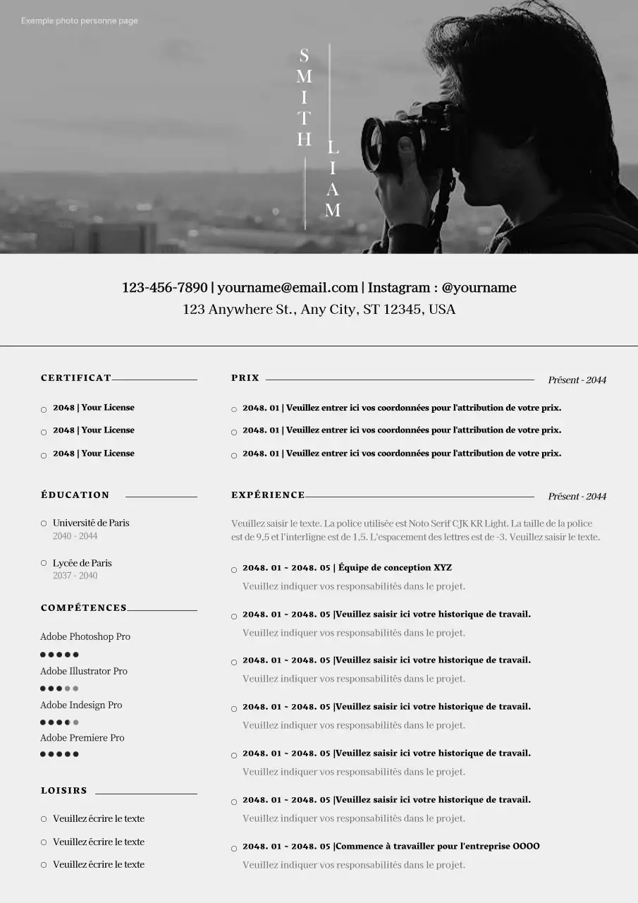 Un CV émotionnel en noir et blanc dans les tons gris