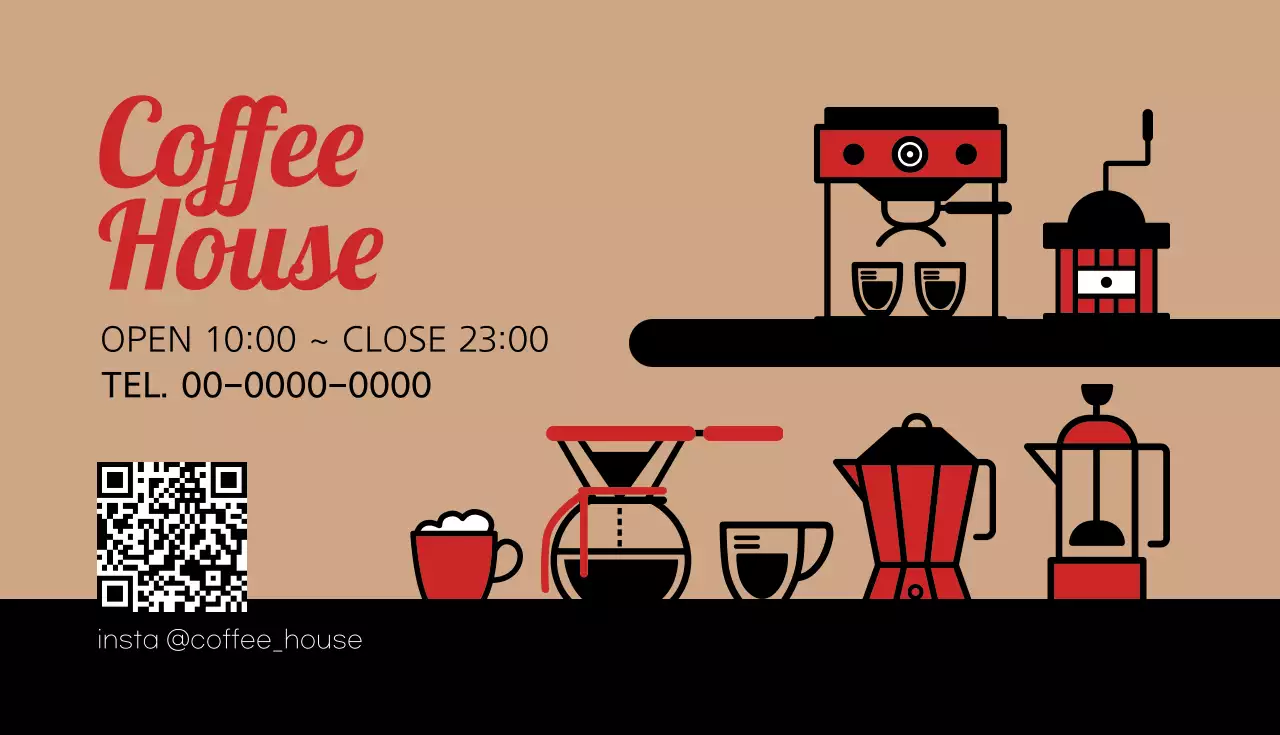 ベージュ シンプル コーヒー 営業時間 名刺