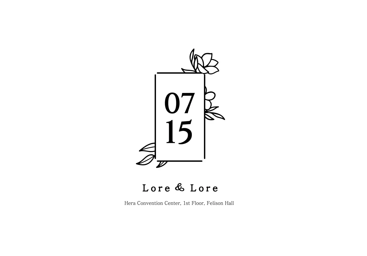 Amplop kartu pos undangan pernikahan dengan teks hitam dan bingkai bunga persegi