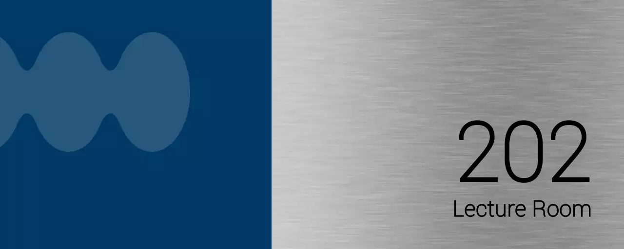 College classroom names with simple blue and black shapes as accents