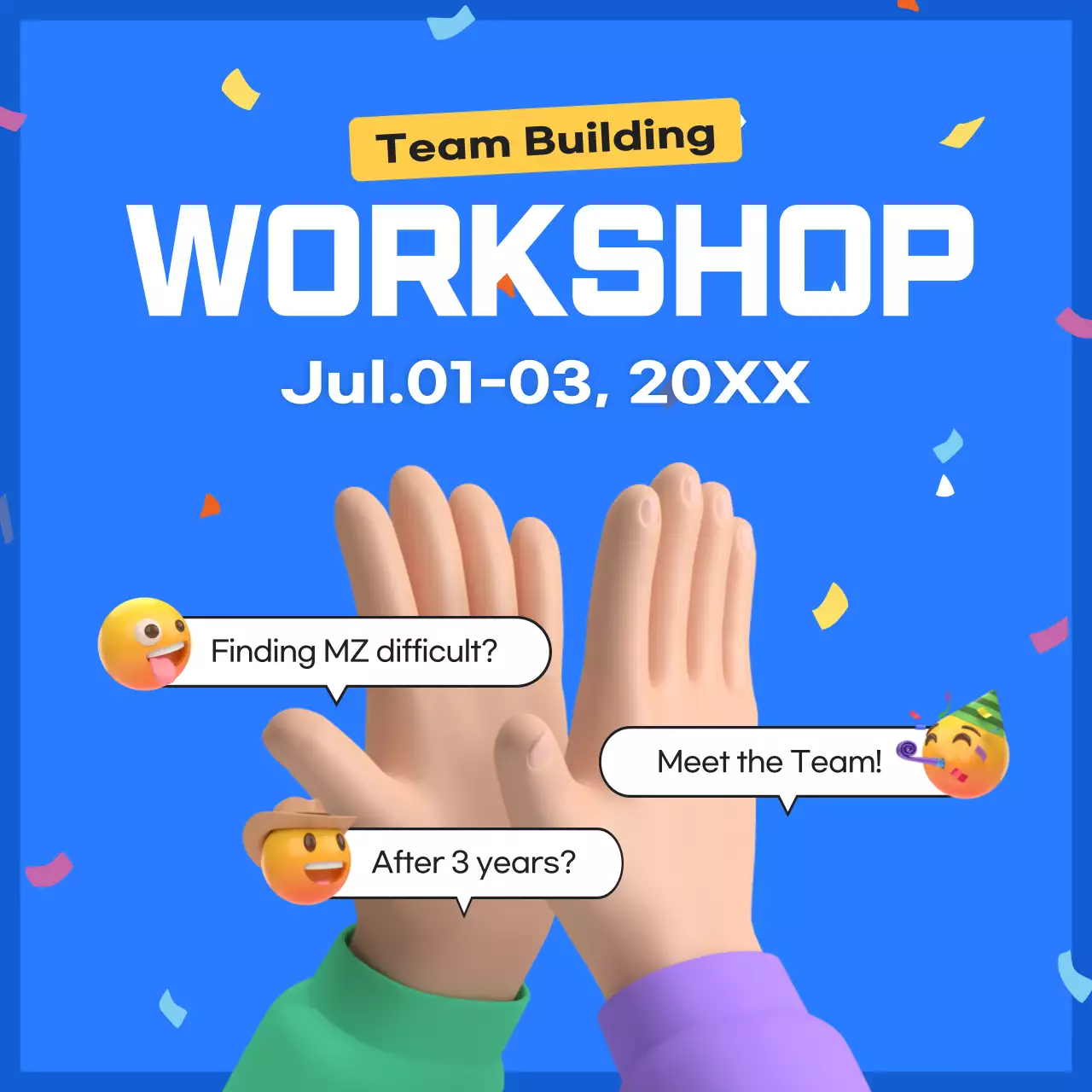 파란색 하이파이브 팀빌딩 워크샵 홍보