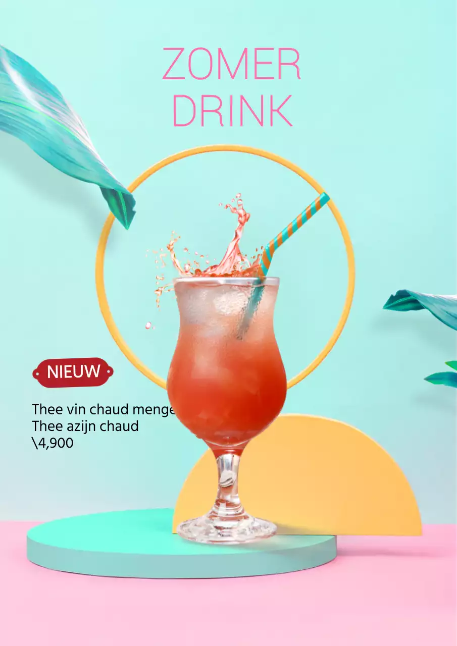 Licht blauw-roze seizoensadvertentie drankenmenu