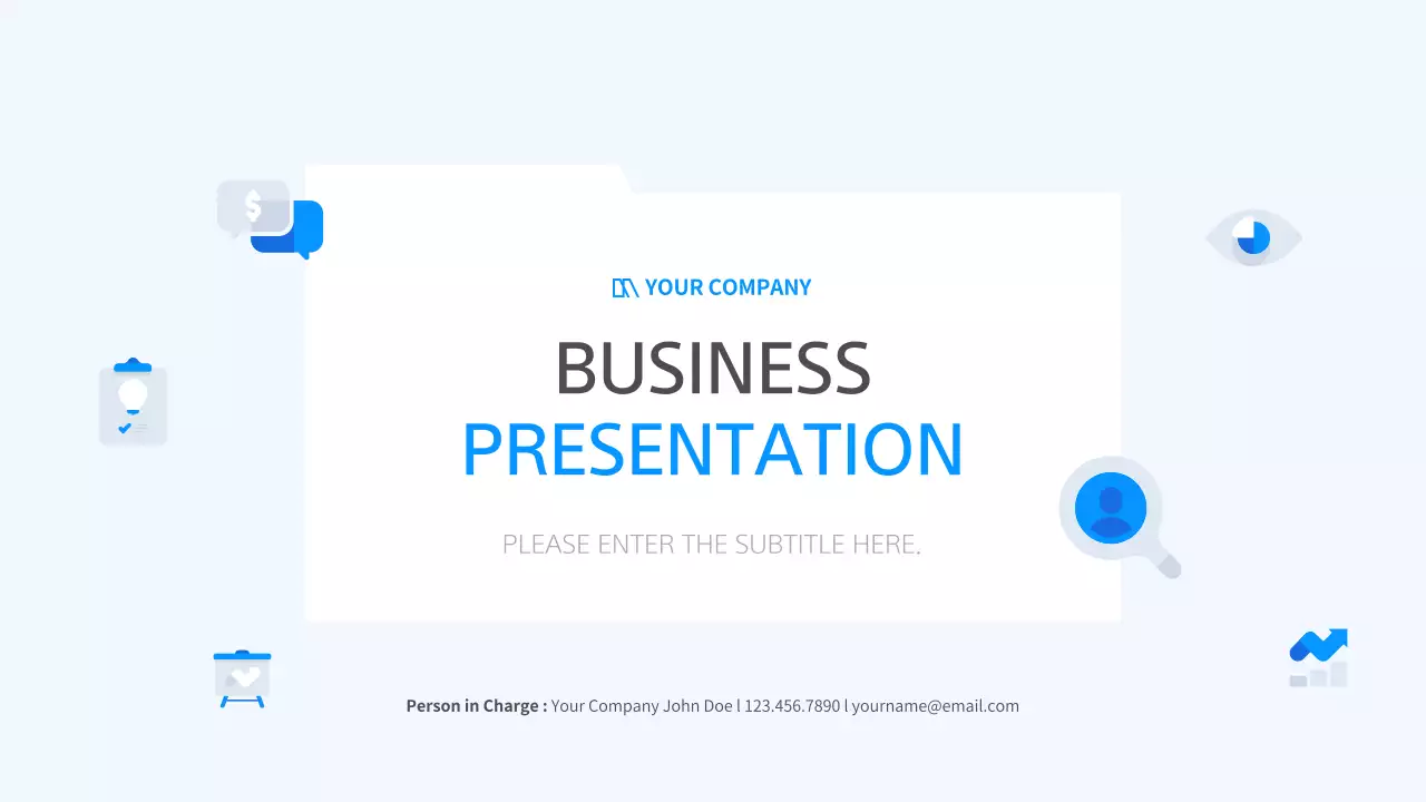 A simple business presentation in white and blue
