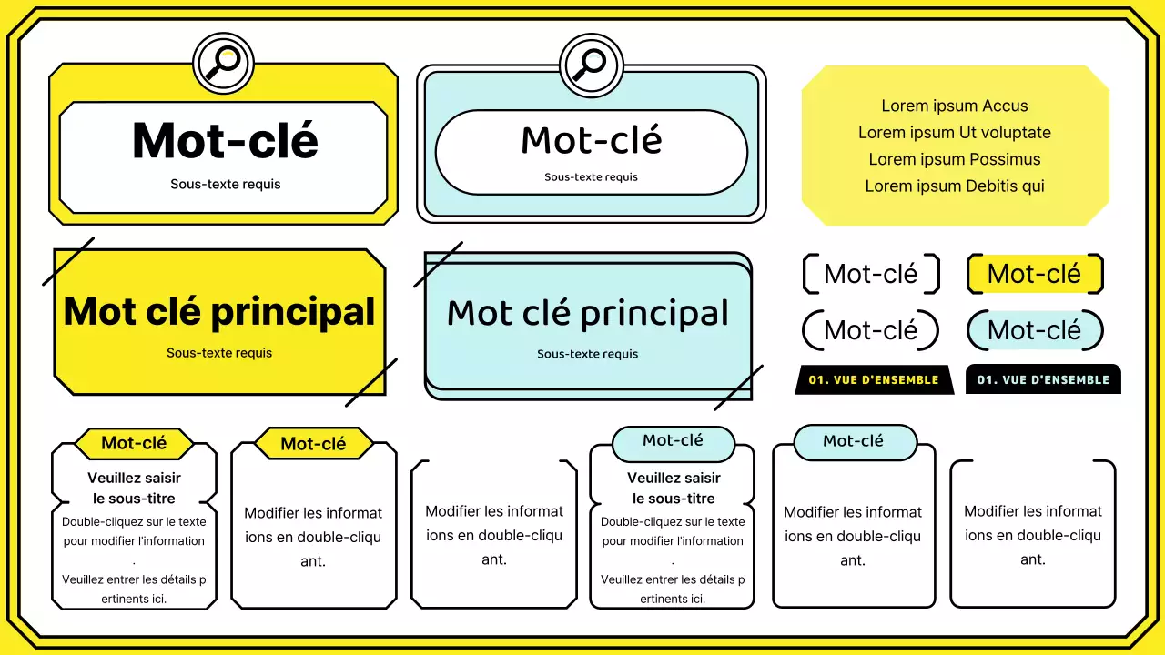 Mettez en évidence les mots-clés dans un style de ligne simple en jaune et menthe.