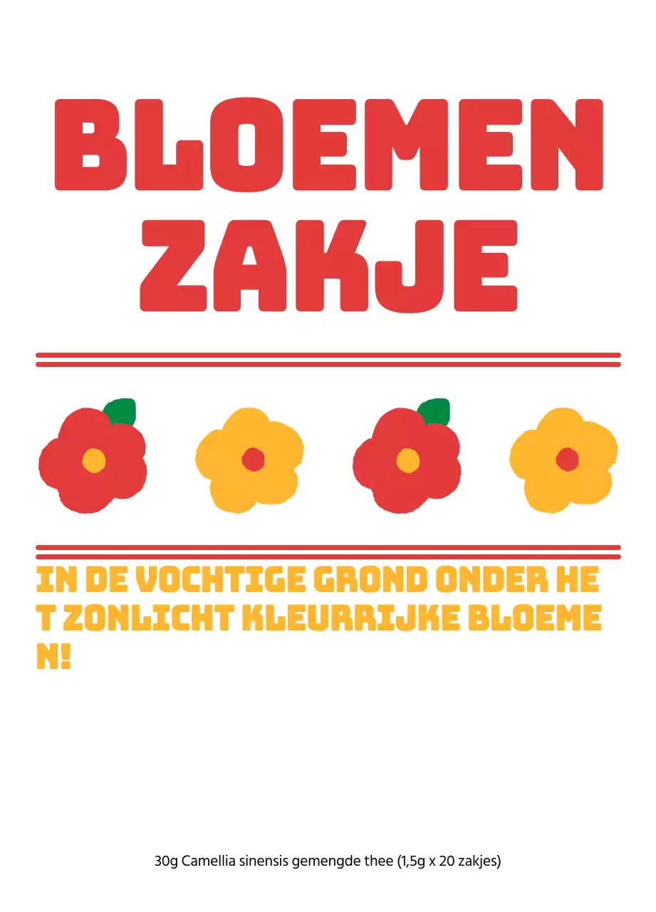 Bloemen theezakjes met rode en oranje bloemillustraties