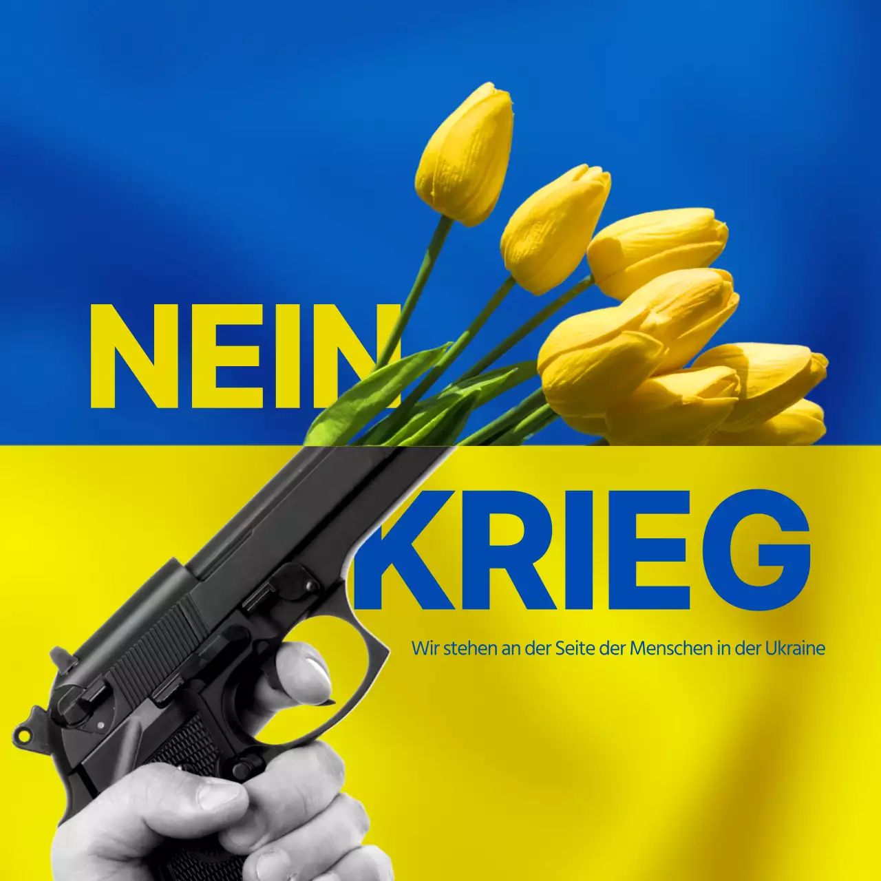 Gelb-blaues fotorealistisches Antikriegs-Thema für die Ukraine