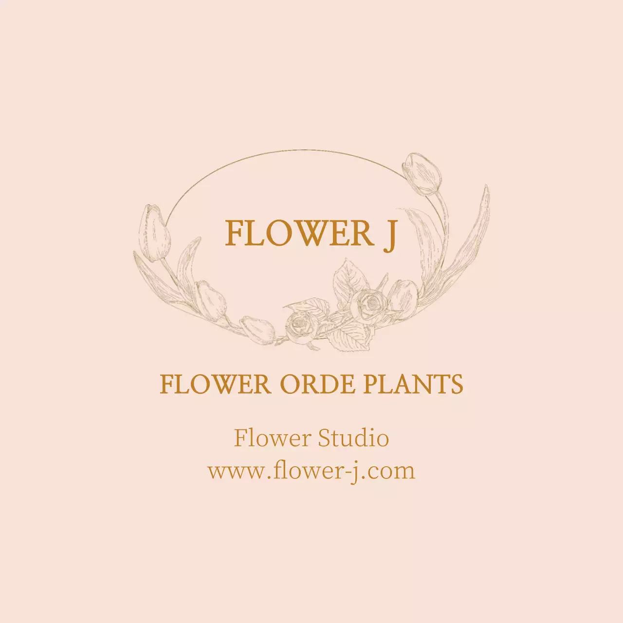 ベージュのイラストのヴィンテージ感のある花屋さんラベル